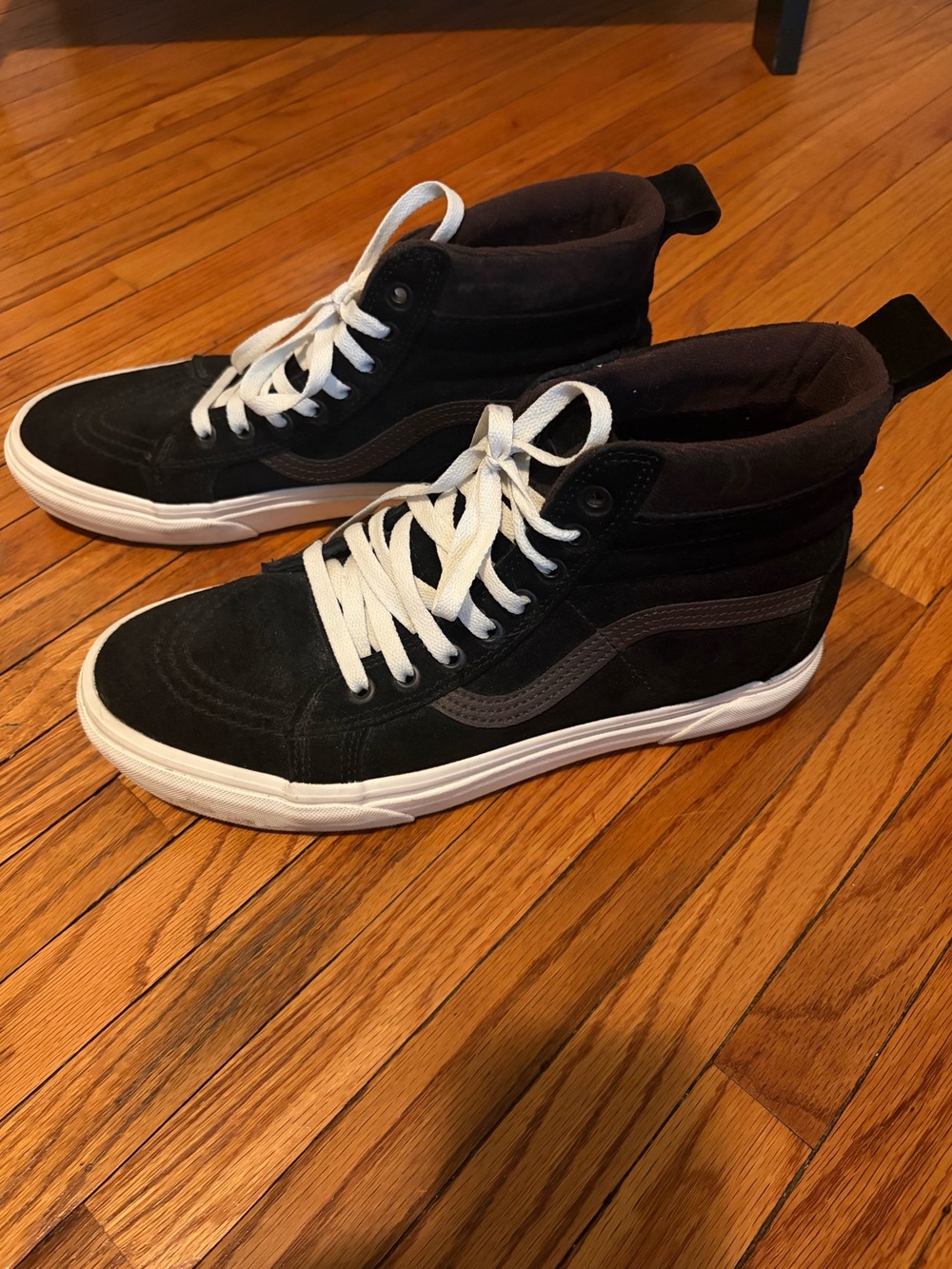 Men's High-Top Suede Vans in Black with White Sole